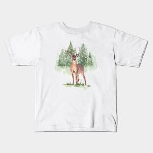 Winter deer in snowy forest Kids T-Shirt